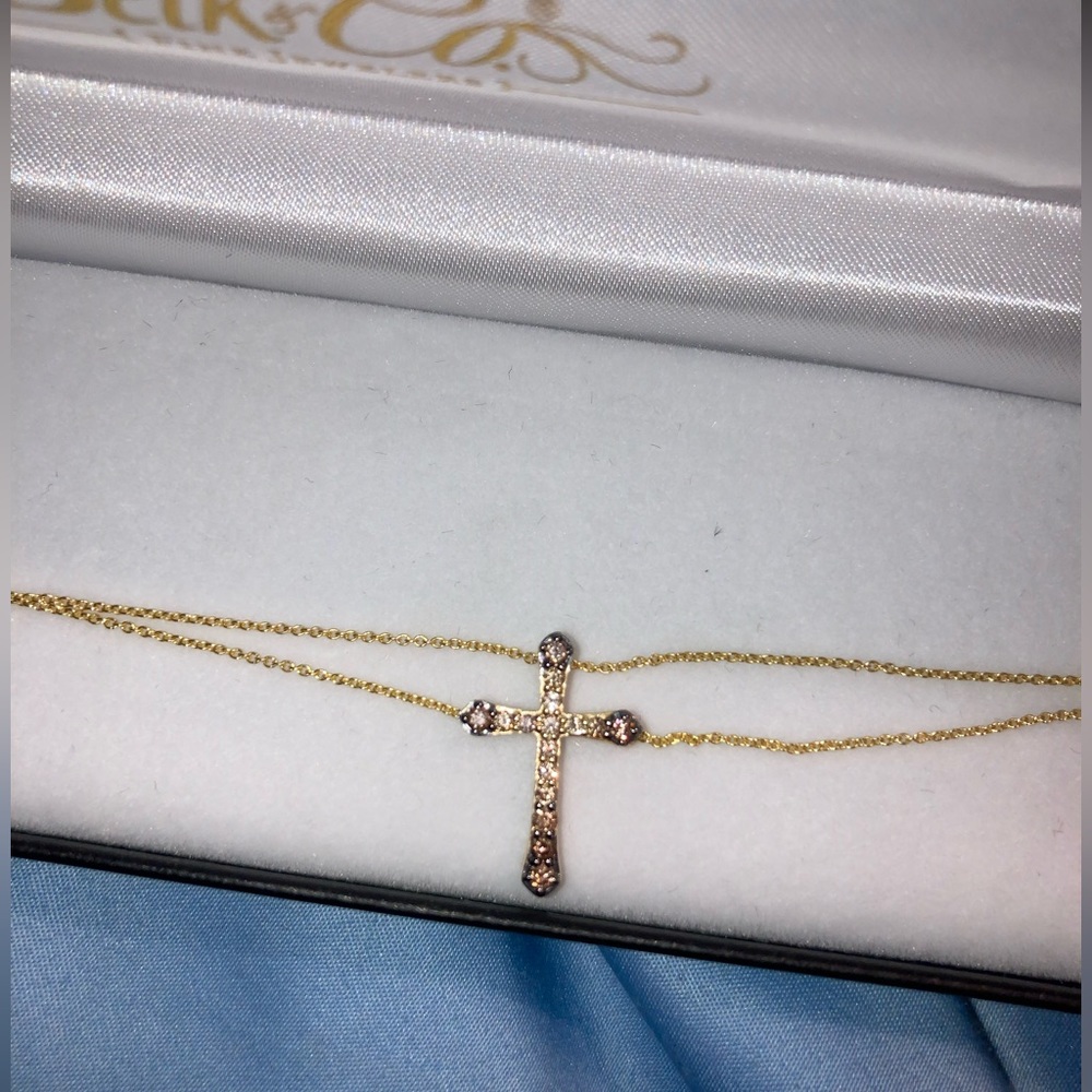 Le Vian Chocolate diamond 14kt gold cross necklace 1/3kt diamonds